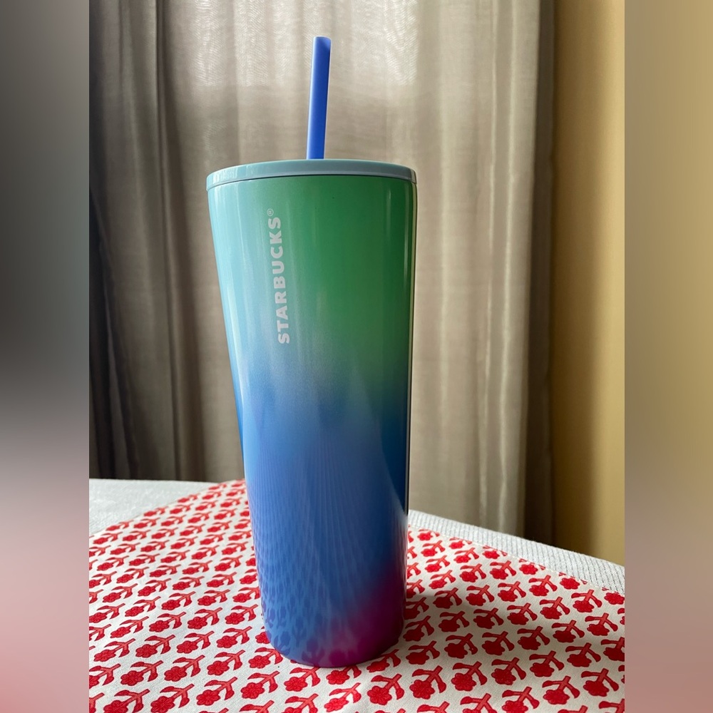 Starbucks 2023 Cold Cup Tumbler Blue Green Pink Technicolor Paint Stainless